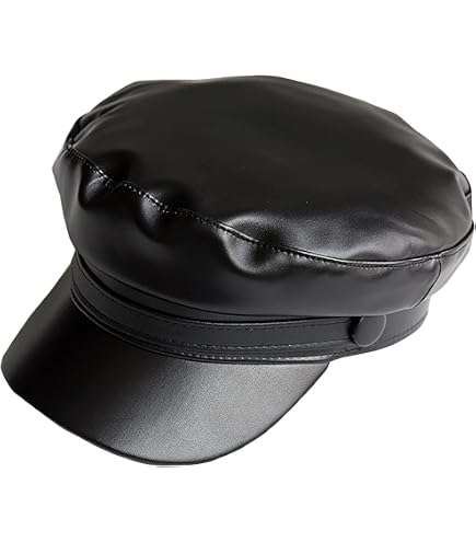 SDdPulse Patent Leather Cap Ladies Black Sailor Hat Woman Captain